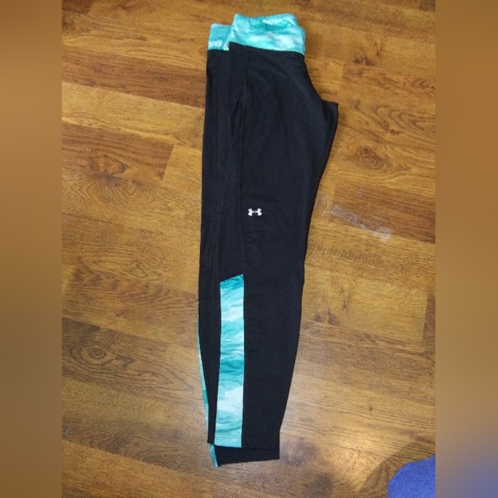 Womens Under Armour Large ColdGear Leggings Blue Green